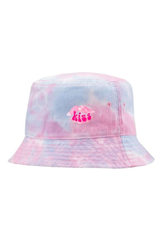 Pink Kiss Lips Cotton Candy Tie-Dye Bucket Cap