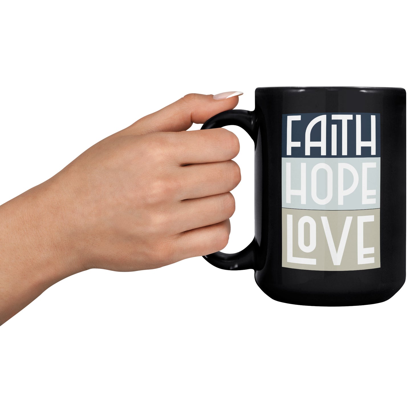 Faith Hope Love 15 oz Black Ceramic Mug