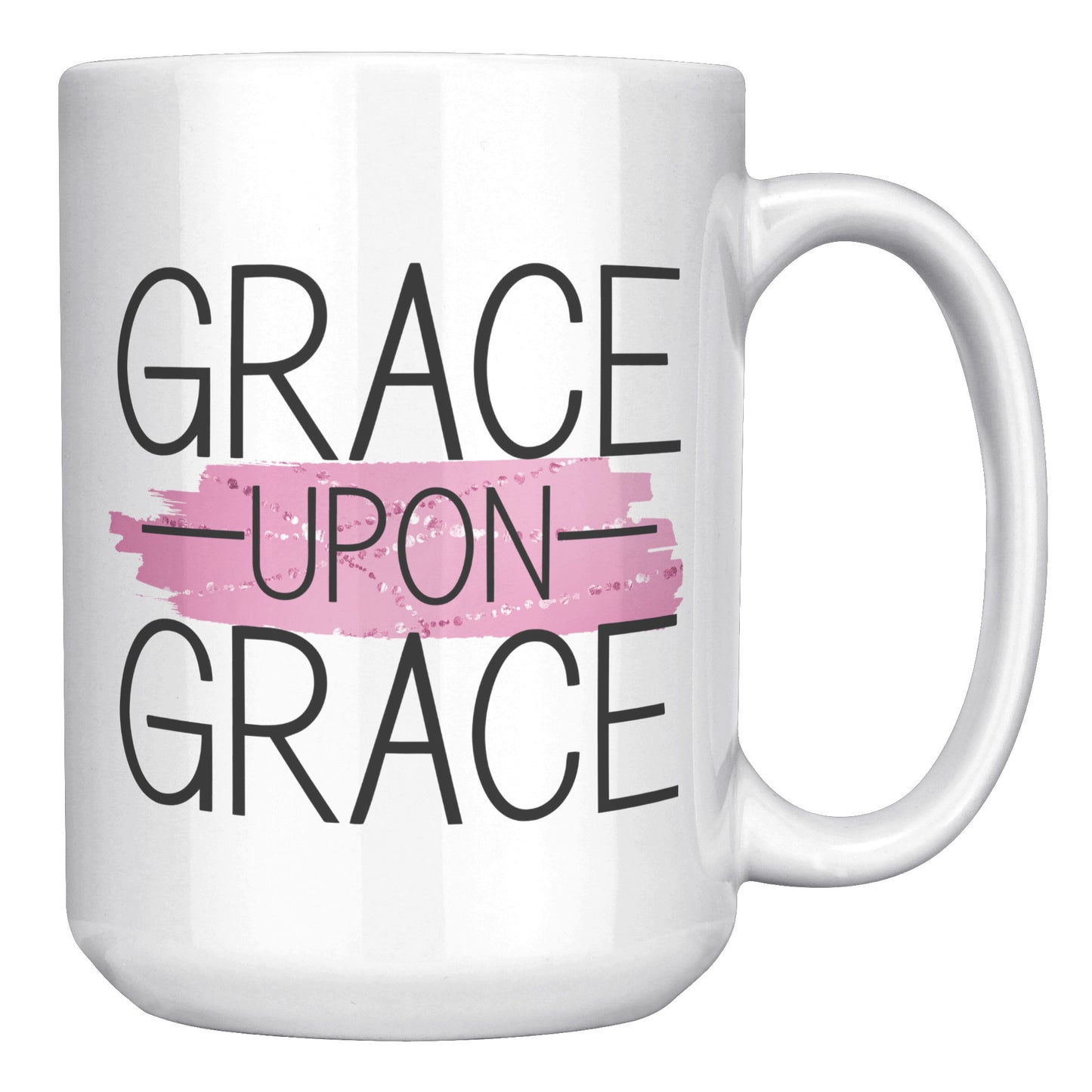 Grace Upon Grace 15 oz Ceramic Pink Accent White Mug