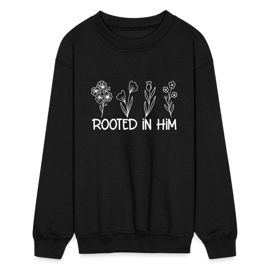 Rooted In Him Kids Crewneck Sweatshirt - black