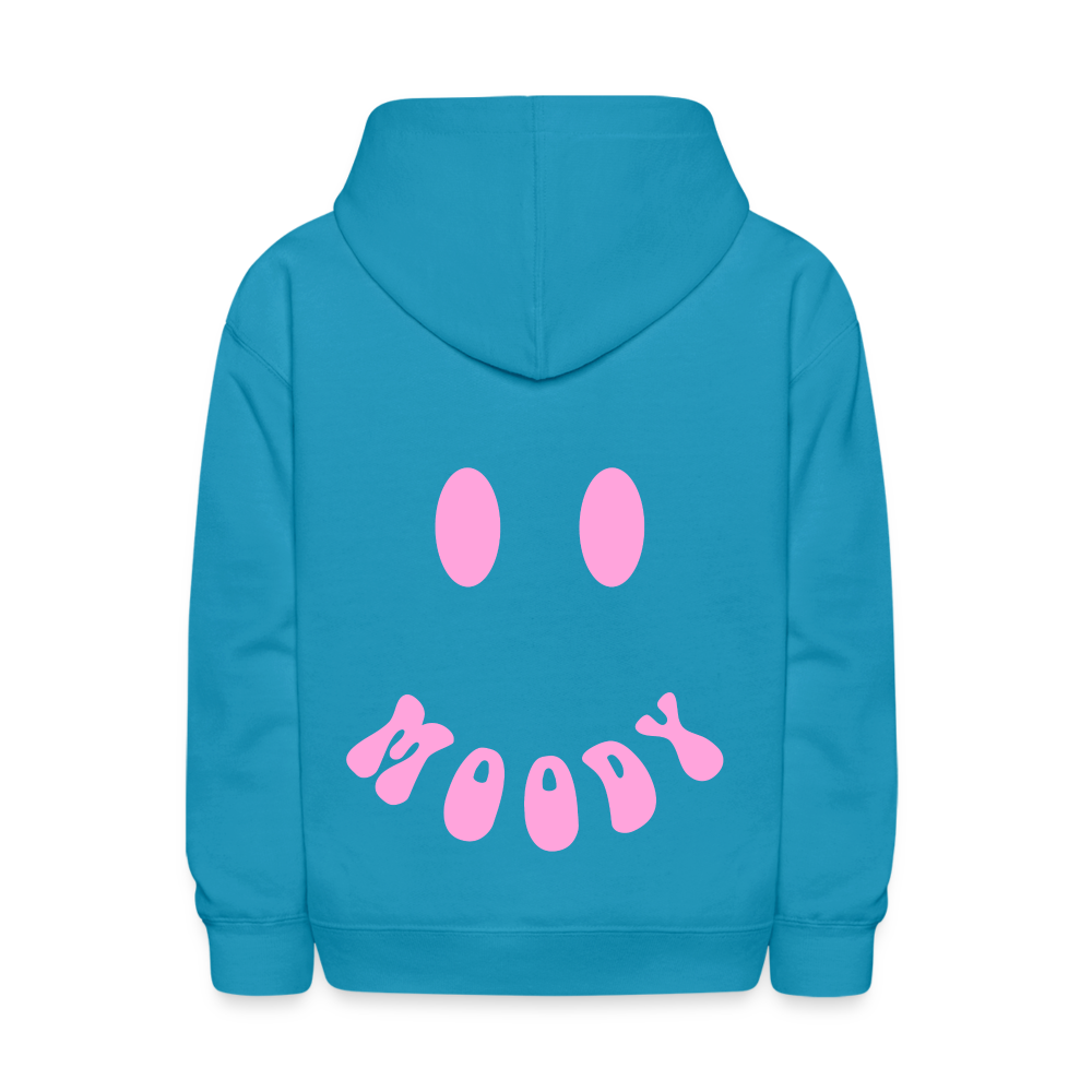 Moody Face Letter Design Kids Pullover Hoodie - turquoise