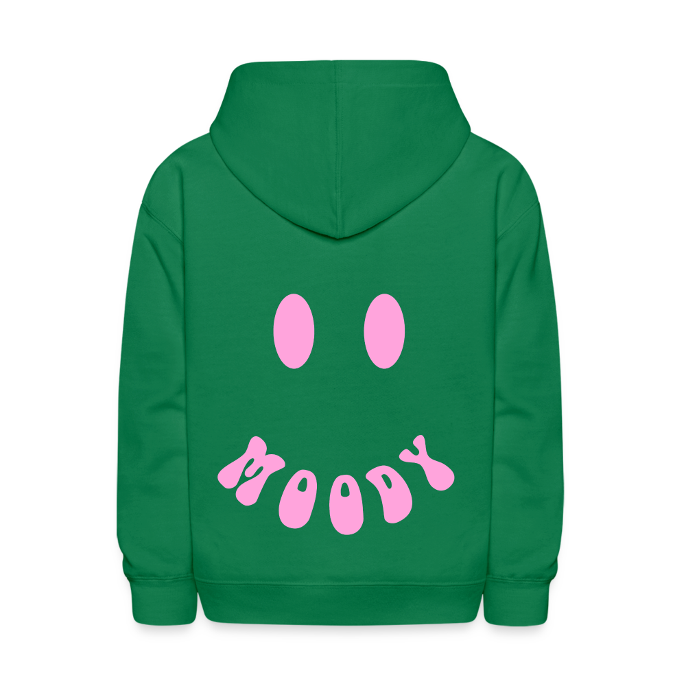 Moody Face Letter Design Kids Pullover Hoodie - kelly green