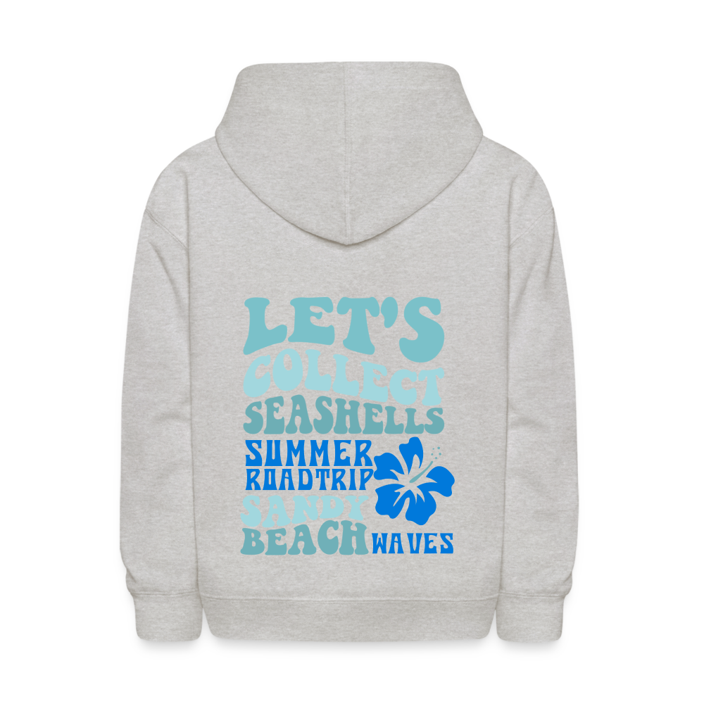 Let's Collect Seashells Sandy Beach Waves Kids Pullover Hoodie - heather gray