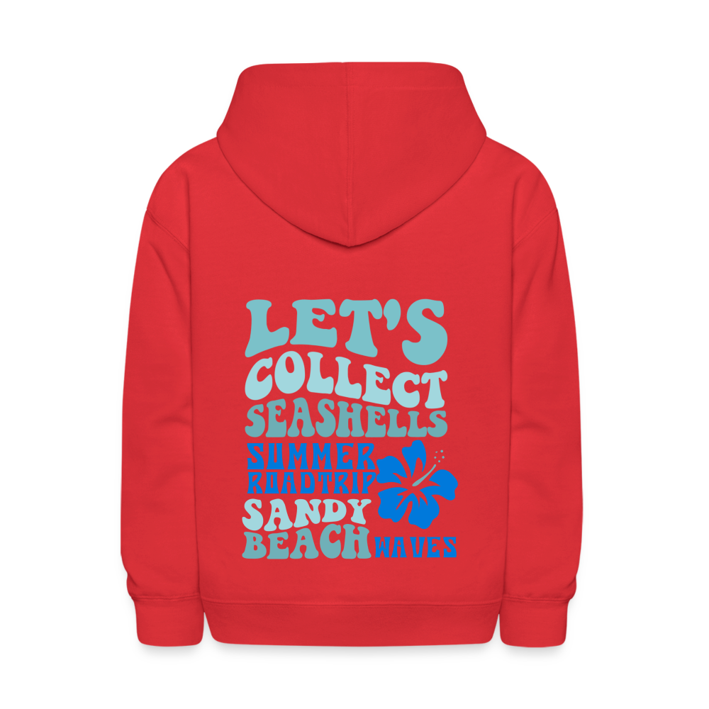 Let's Collect Seashells Sandy Beach Waves Kids Pullover Hoodie - red