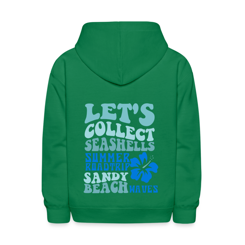 Let's Collect Seashells Sandy Beach Waves Kids Pullover Hoodie - kelly green