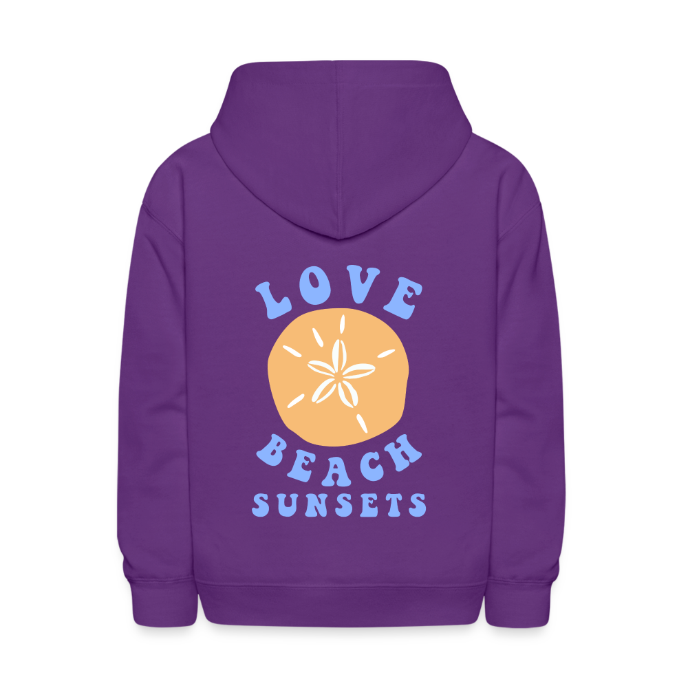 Love Beach Sunsets Kids Pullover Hoodie Print - purple