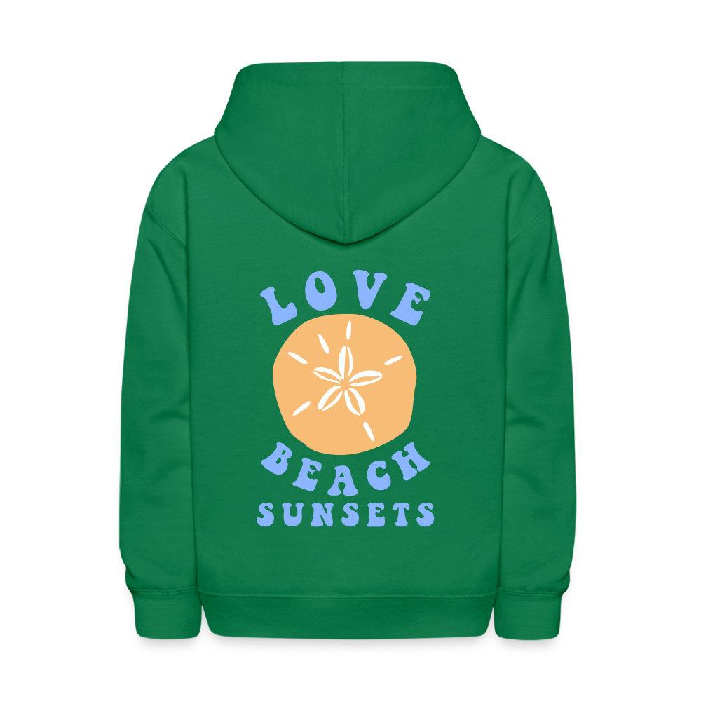 Love Beach Sunsets Kids Pullover Hoodie Print - kelly green