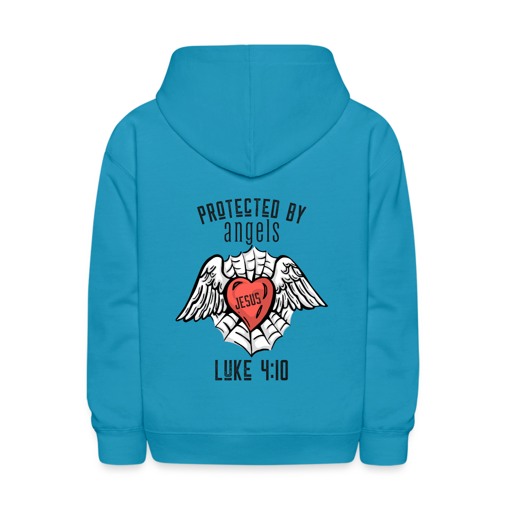 Protected By Angels Kids Pullover Hoodie Print - turquoise