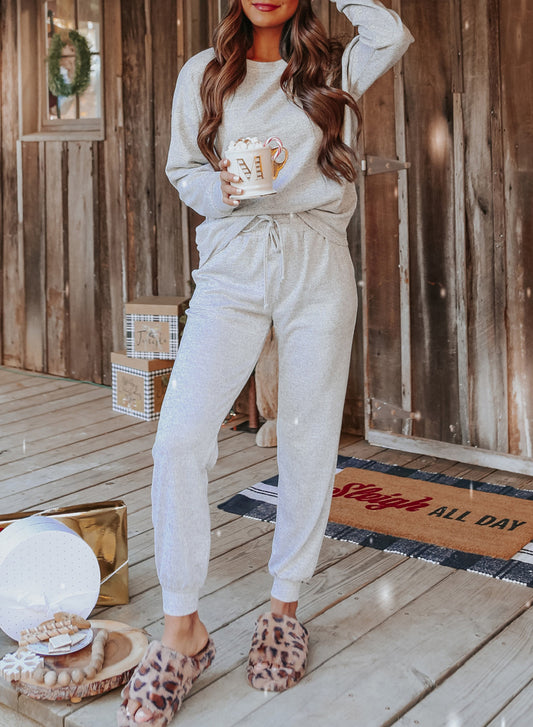Red Casual Long Sleeve Pullover & Joggers Pajamas Set