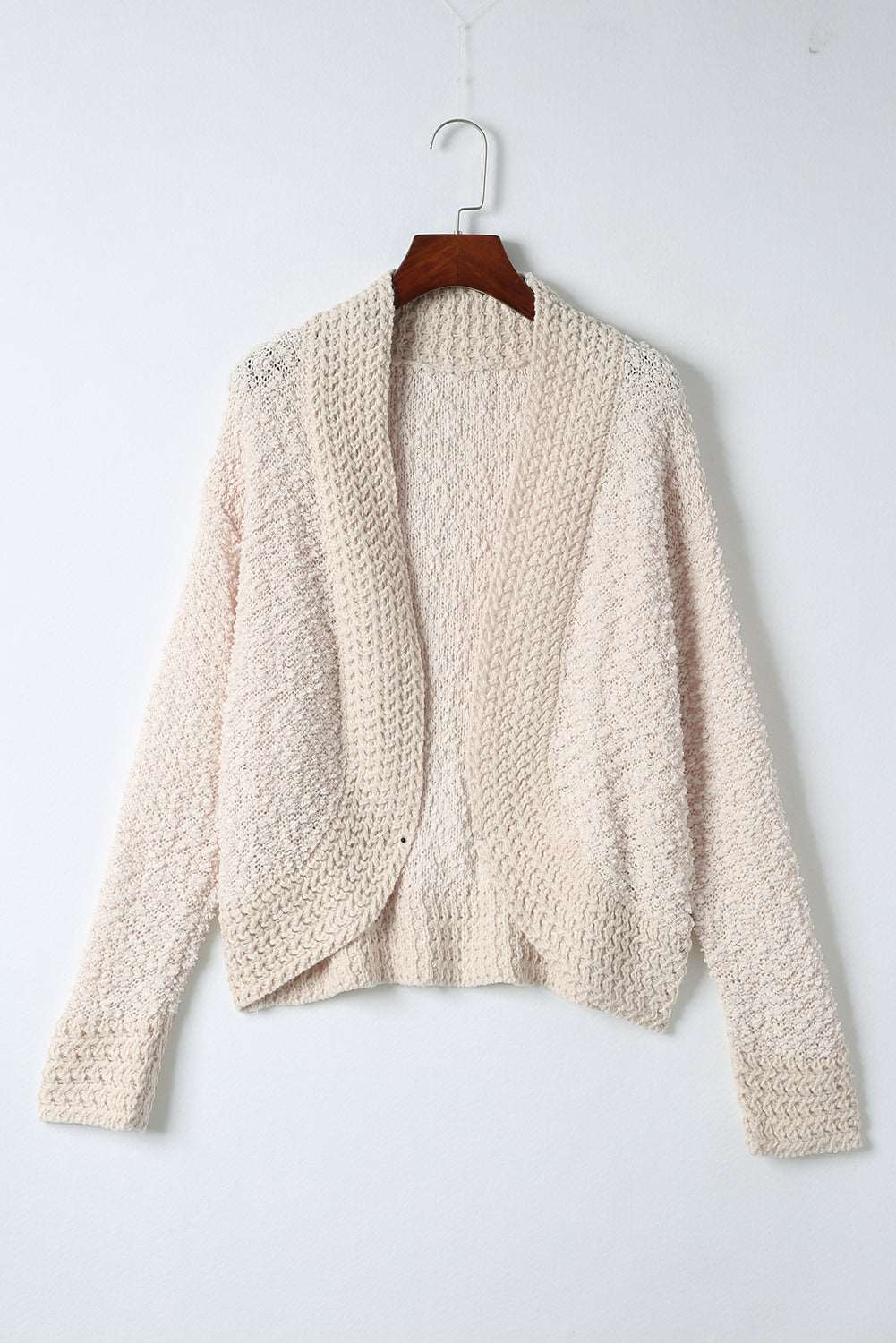 Apricot Popcorn Knit Open Front Cardigan