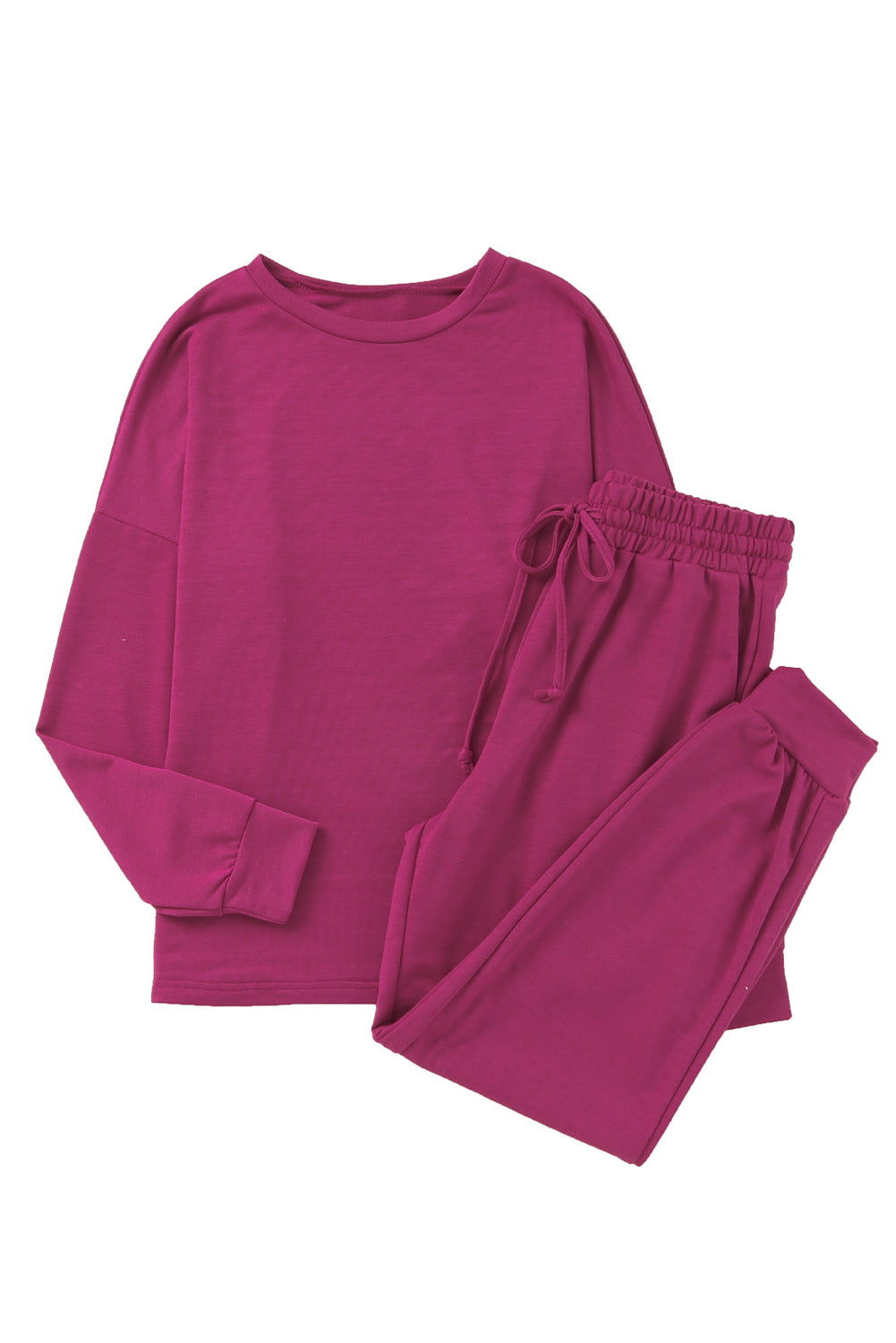 Red Casual Long Sleeve Pullover & Joggers Pajamas Set