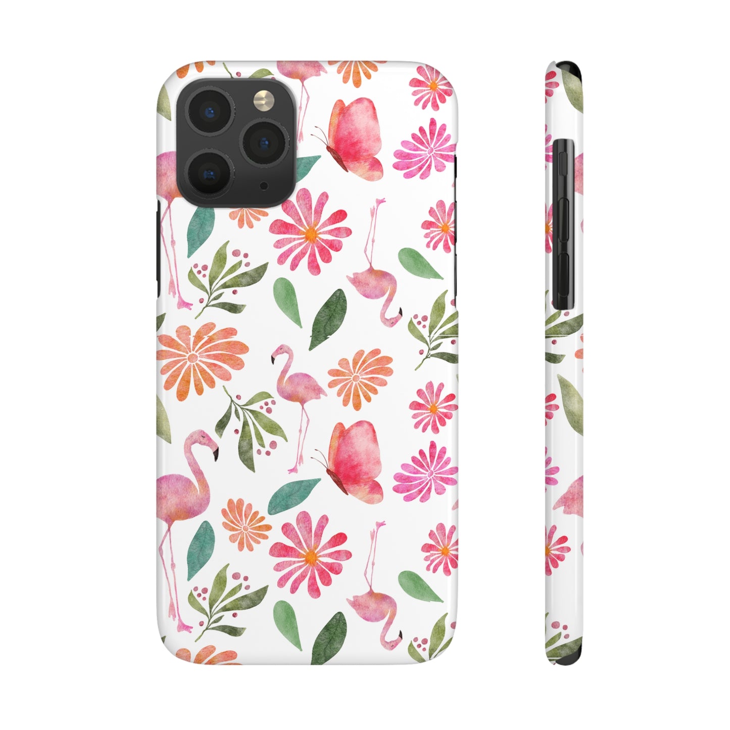 Flamingos and Butterflies Graphic Art Slim Phone Case