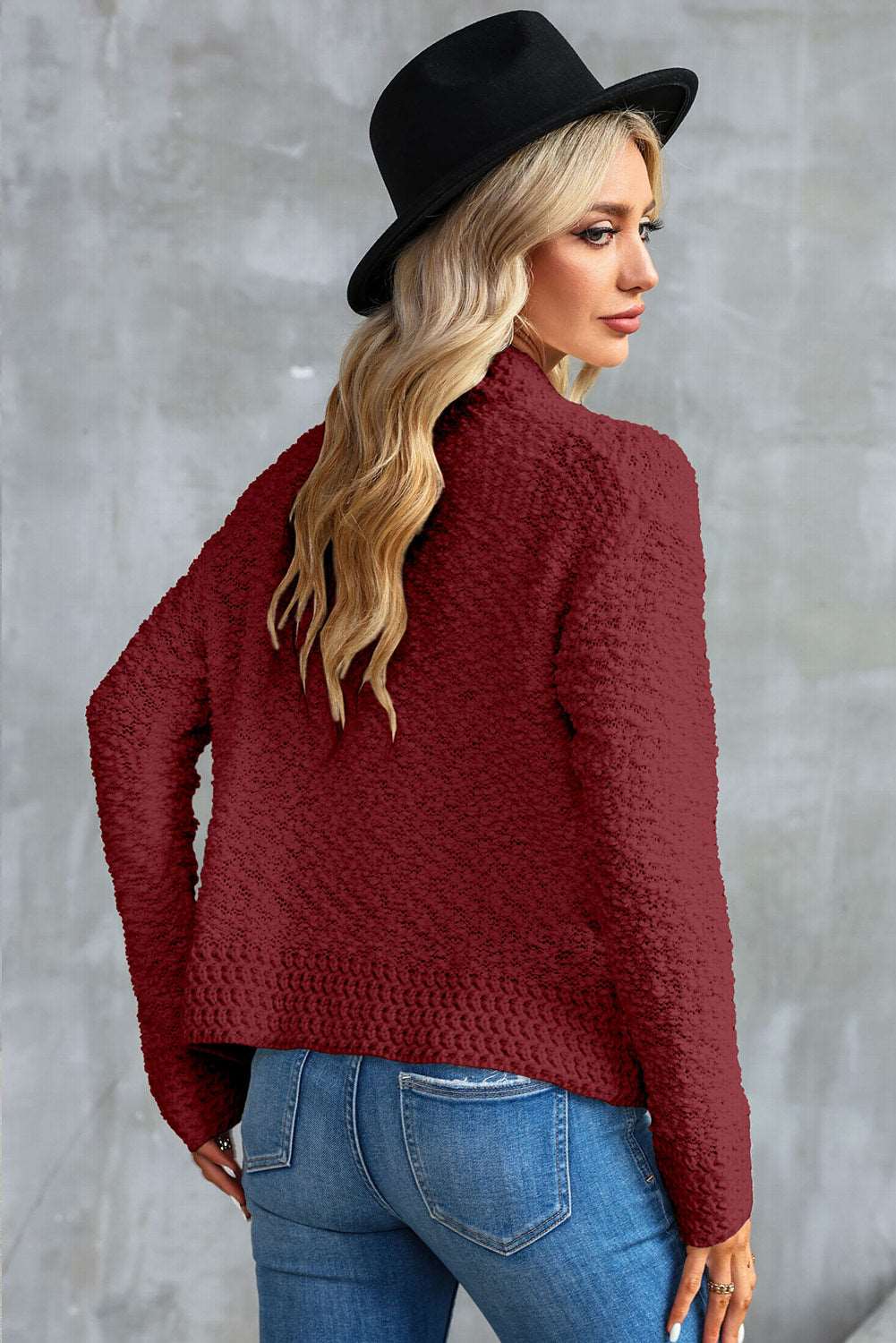 Apricot Popcorn Knit Open Front Cardigan