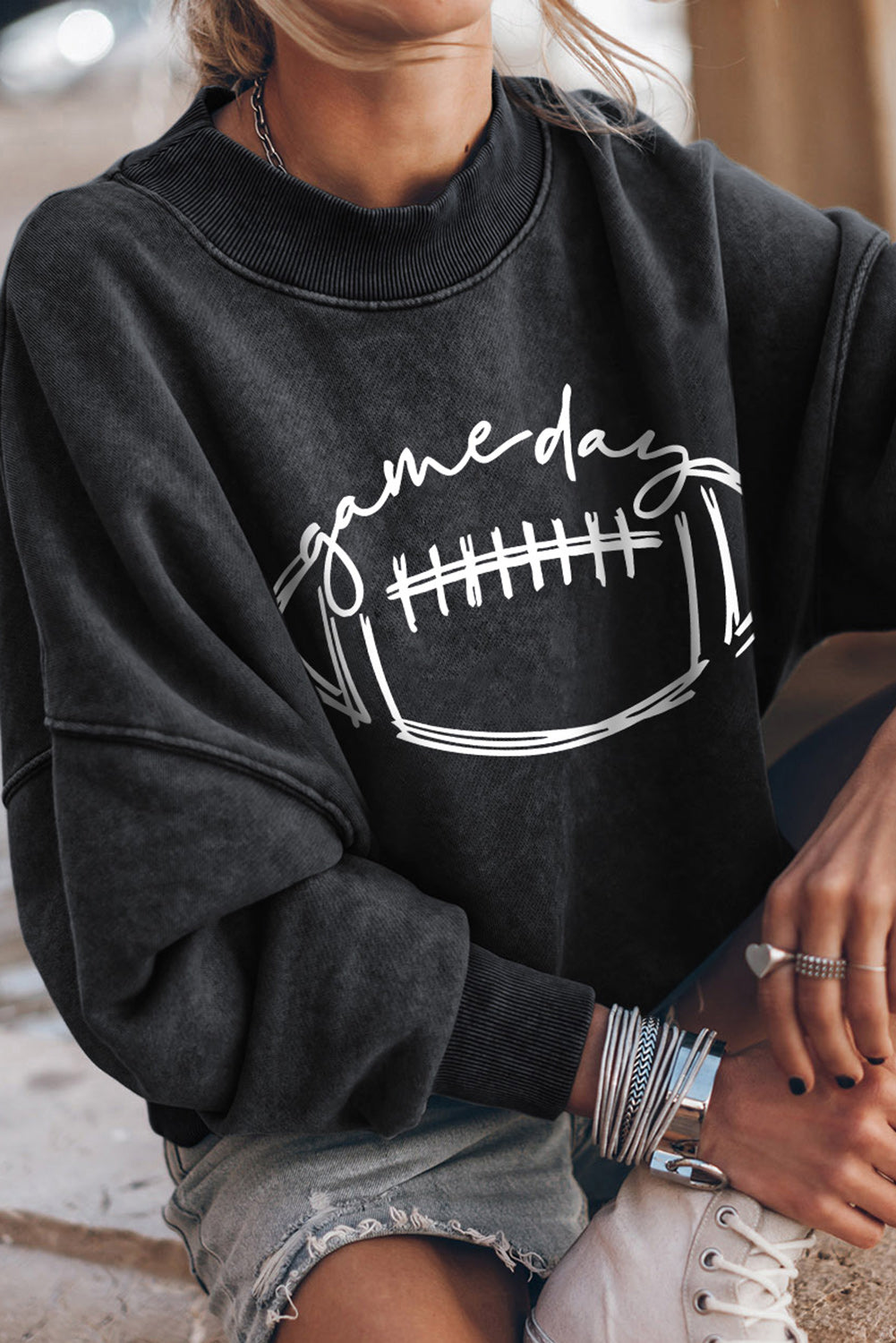 Vintage Black Football Game Day Graphic Pullover Sweatshirt