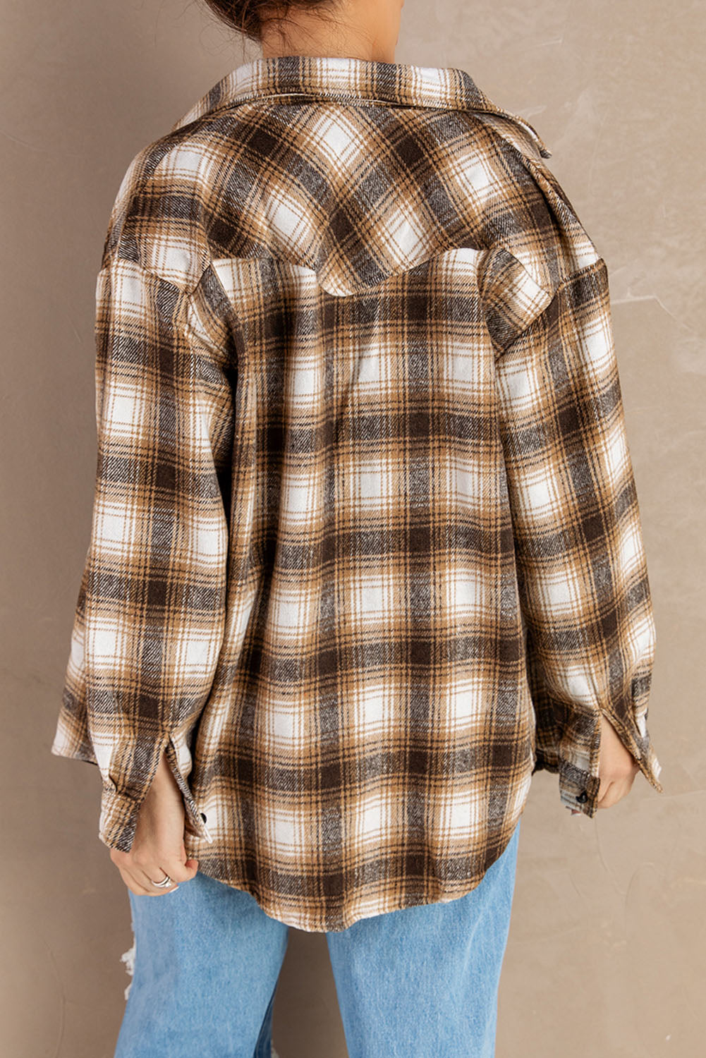 Black Button Up Collared Plaid Shacket