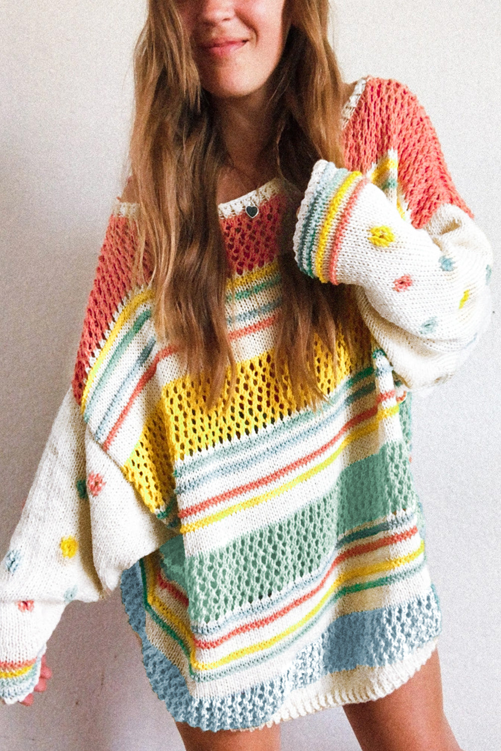 Multicolor Knitted Pullover Long Sleeve Cute Sweater