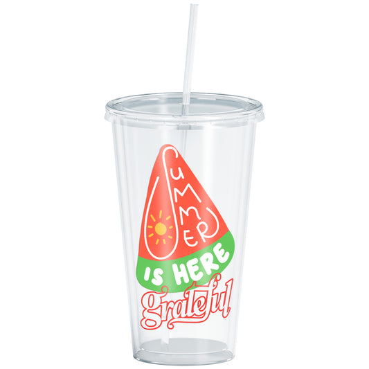 Grateful Summer is Here Watermelon Design Acrylic Cup