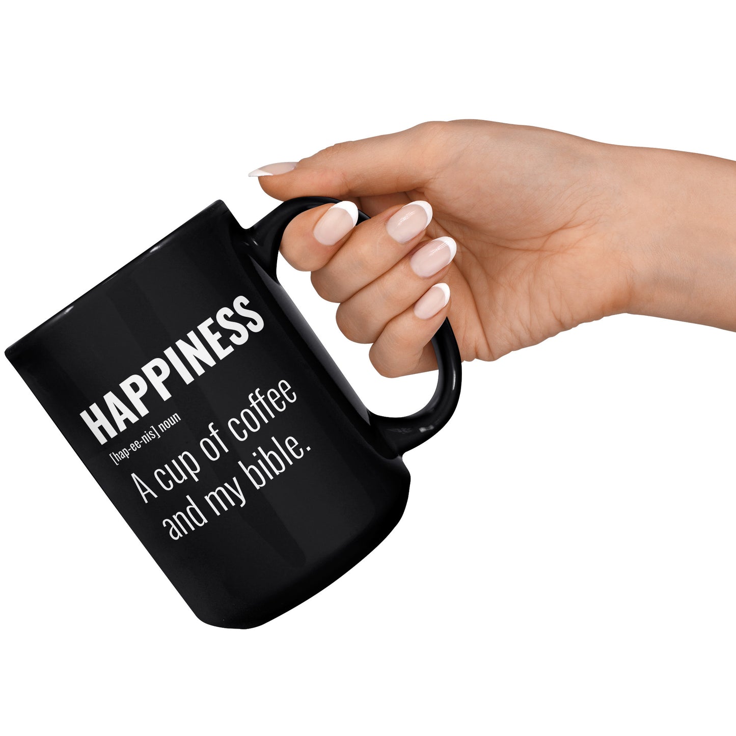 Happiness is Coffee and My Bible 15 oz Black Ceramic Mug