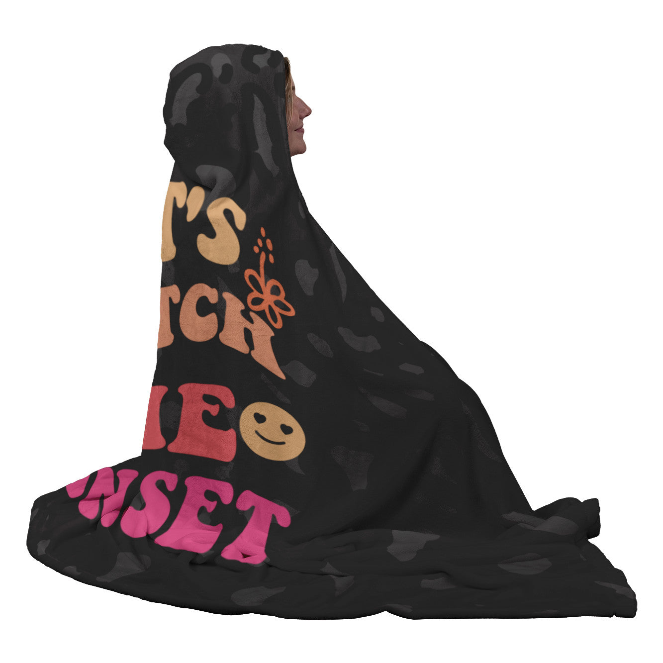 Let's Watch The Sunset Black Leopard Print Hooded Blanket