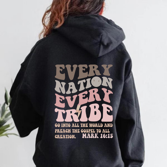 Every Tribe Every Nation Letter Graphic Pullover Hoodie