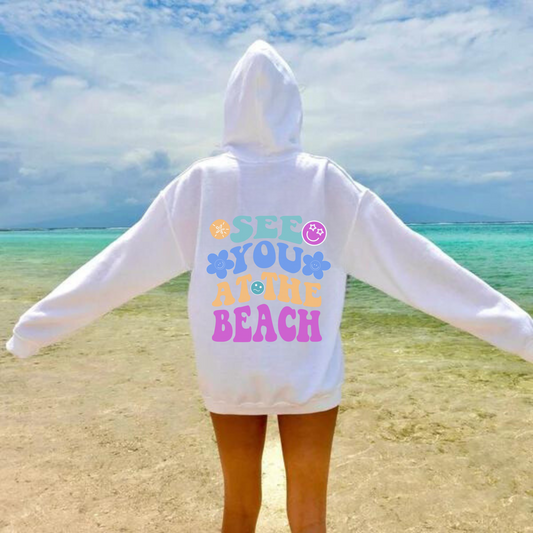 See You At The Beach Graphic Letter Print Adult Pullover Hoodie