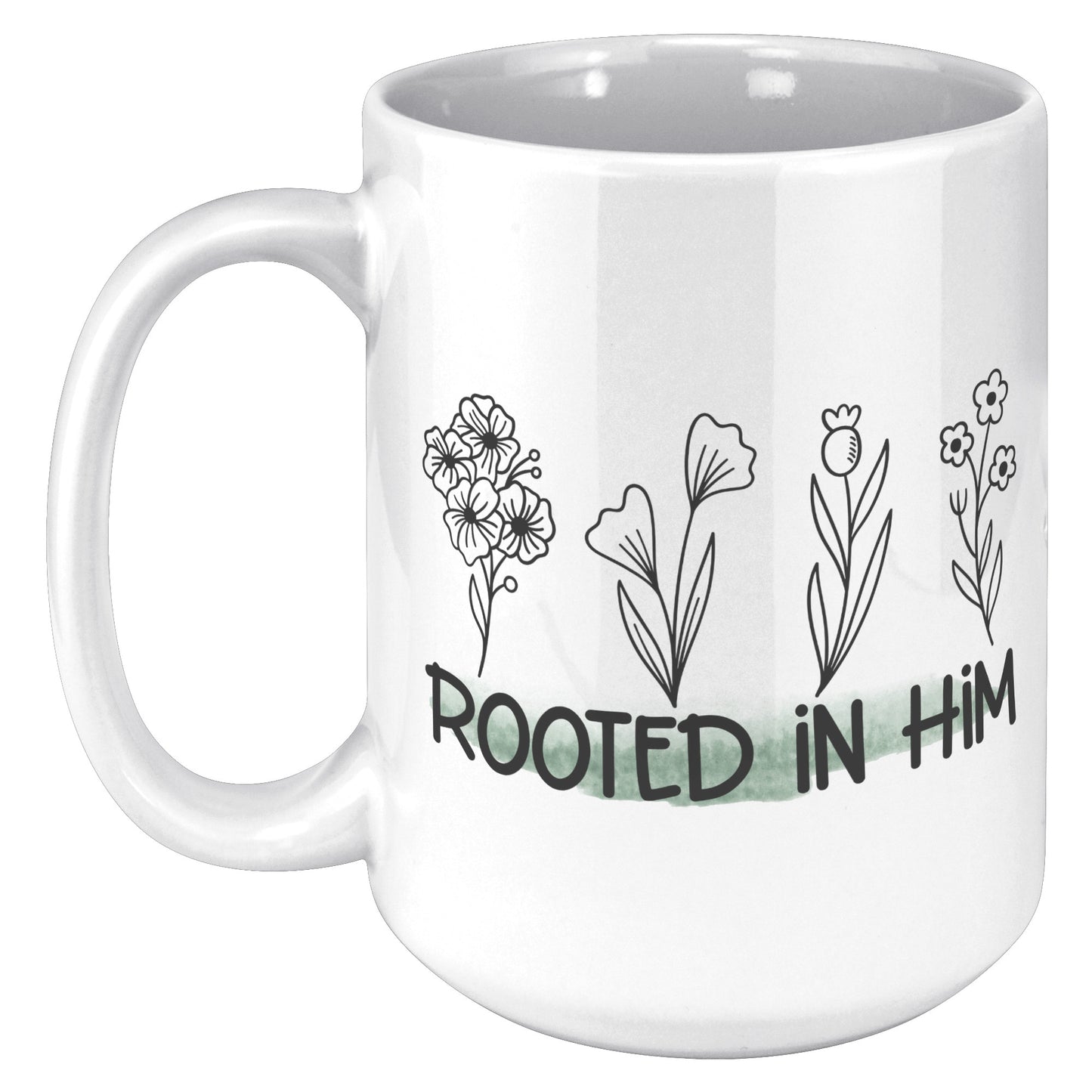 Rooted in Him 15 oz White Ceramic Mug