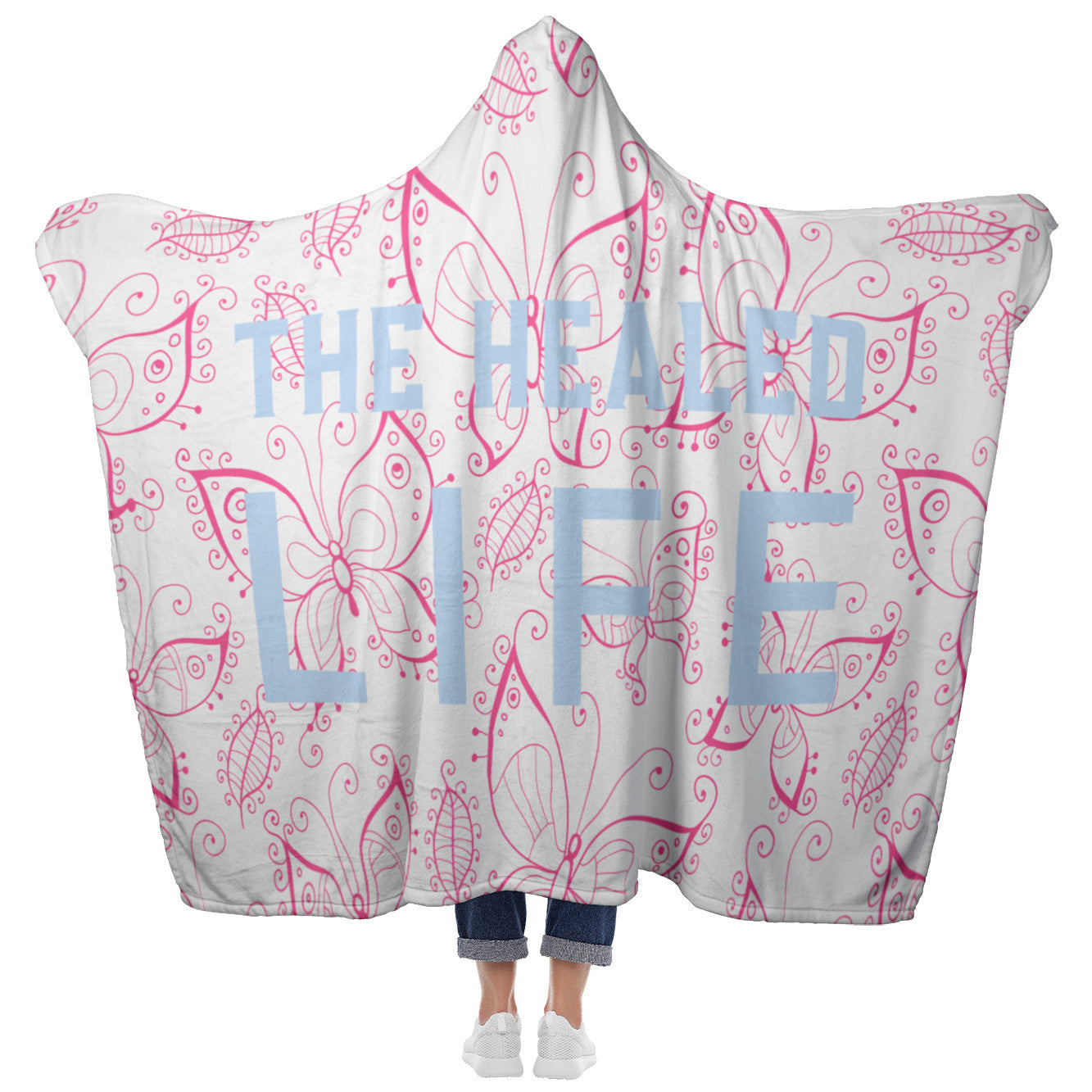 The Healed Life Pink Butterflies Hooded Blanket