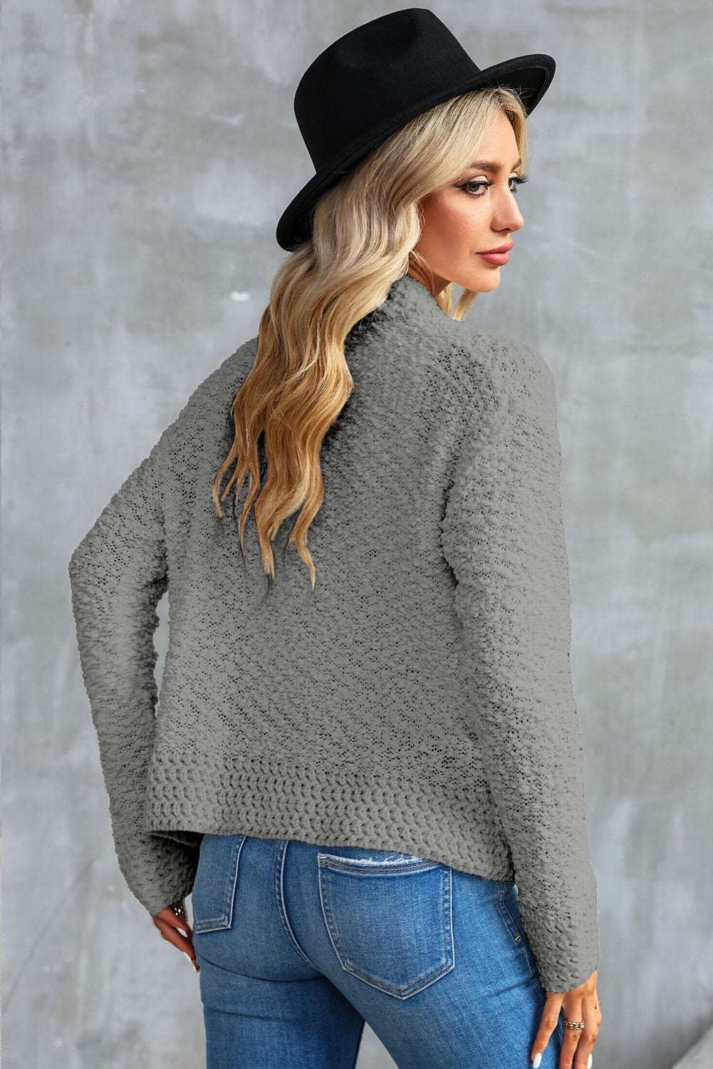 Apricot Popcorn Knit Open Front Cardigan