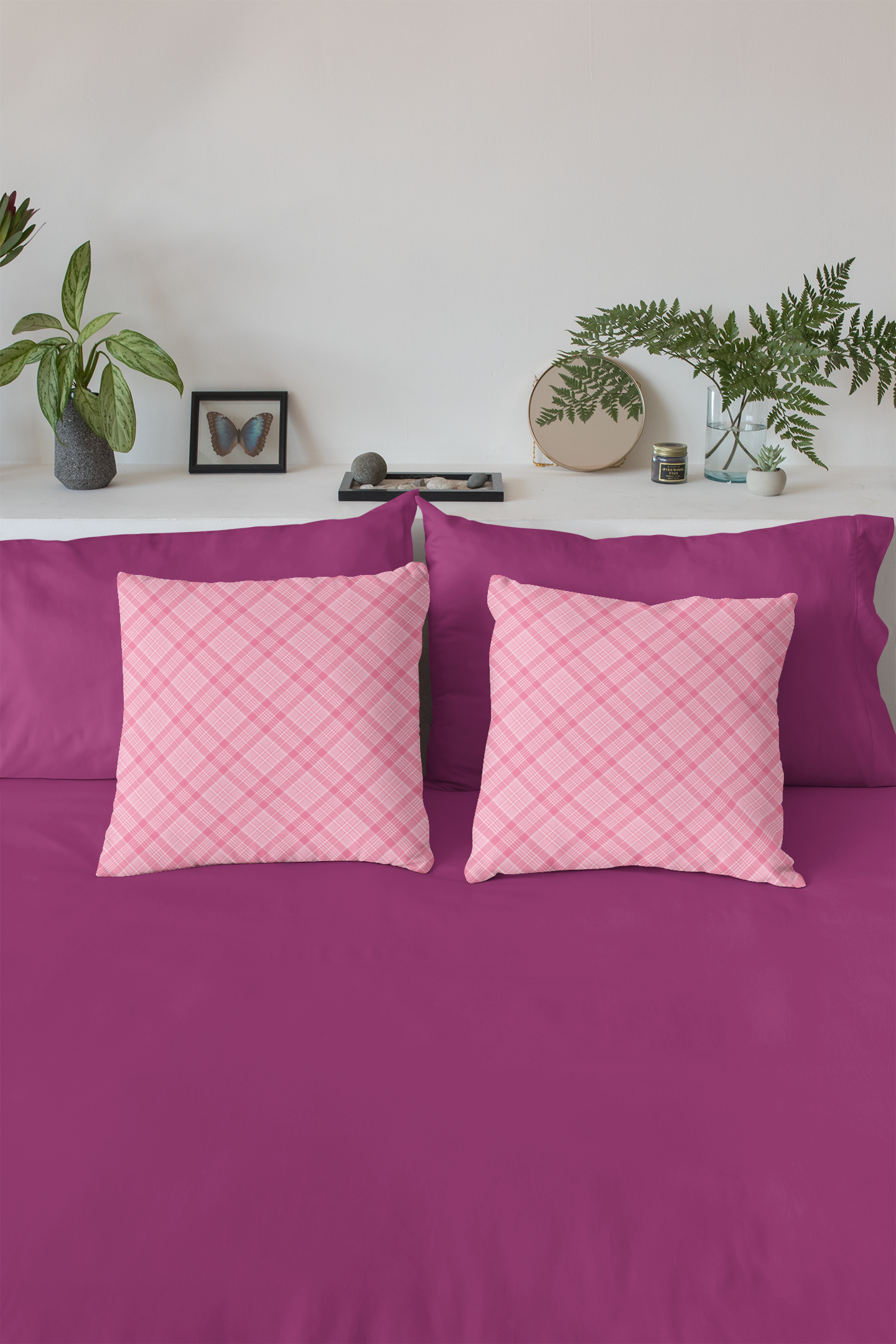 Perfectly Pink Plaid Print Throw Pillow