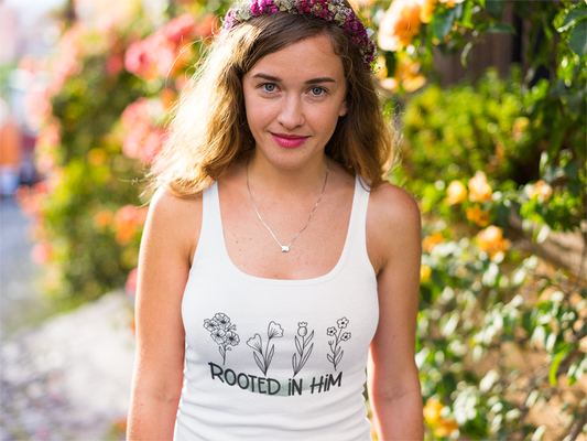 Rooted In Him Women’s Softstyle Tank Top Print