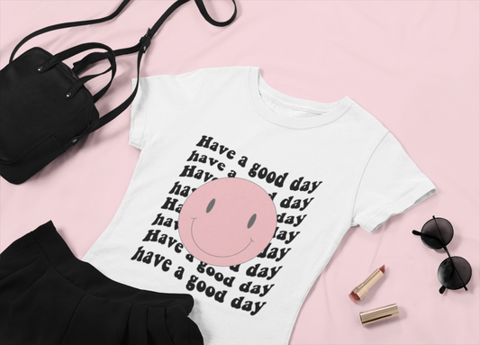 Have A Good Day Pink Retro Smiles Unisex Heavy Cotton T-Shirt