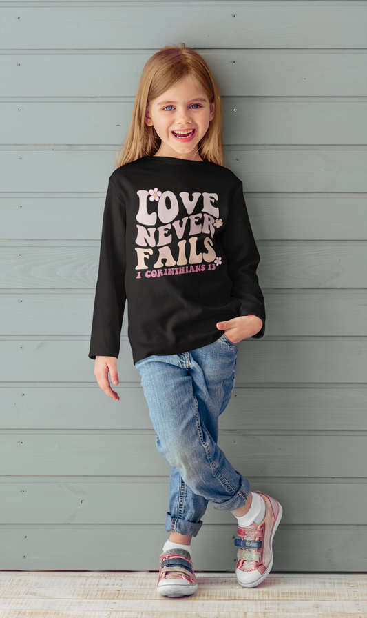 Love Never Fails Letter Design Toddler Long Sleeve Jersey Tee