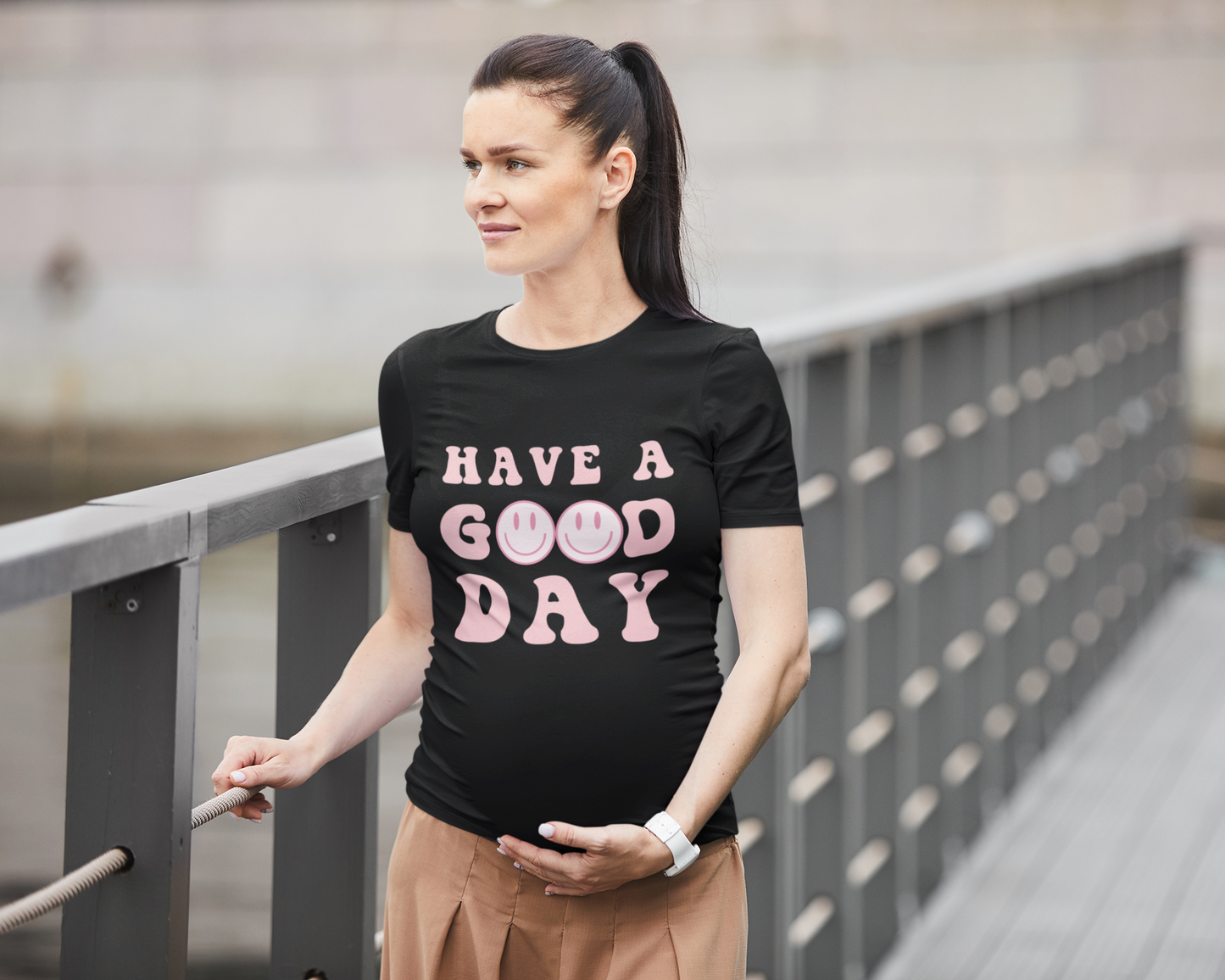 Have A Good Day Pink Smiles Women’s Maternity T-Shirt Print
