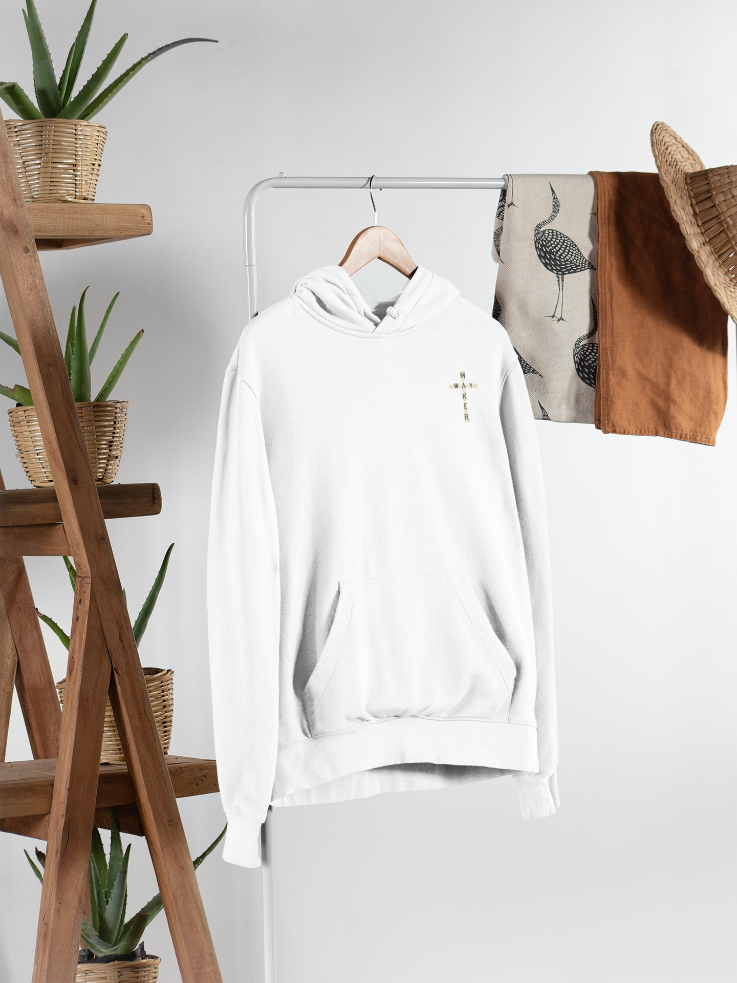 Waymaker Cross Embroidery Design White Pullover Hoody