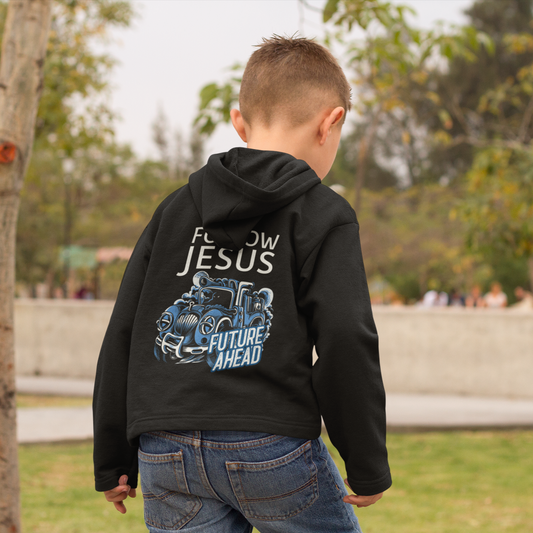 Follow Jesus Future Ahead Monster Truck Toddler Pullover Hoodie