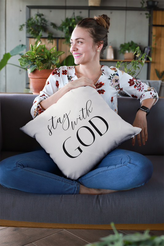 Stay With God Letter Art Faux Suede Square Pillow