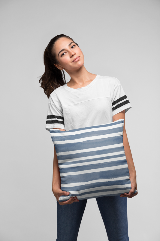 Blue Stripes Love Denim Throw Pillow