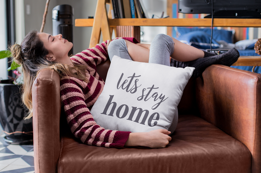 Let's Stay Home Faux Suede Decorative Throw Pillow
