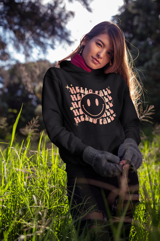 Hello Fall Smile Print Design Youth Heavy Blend Hooded Sweatshirt