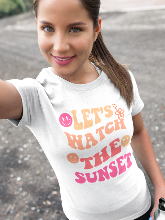 Let's Watch The Sunset Smile Youth Cotton T-Shirt Design Print