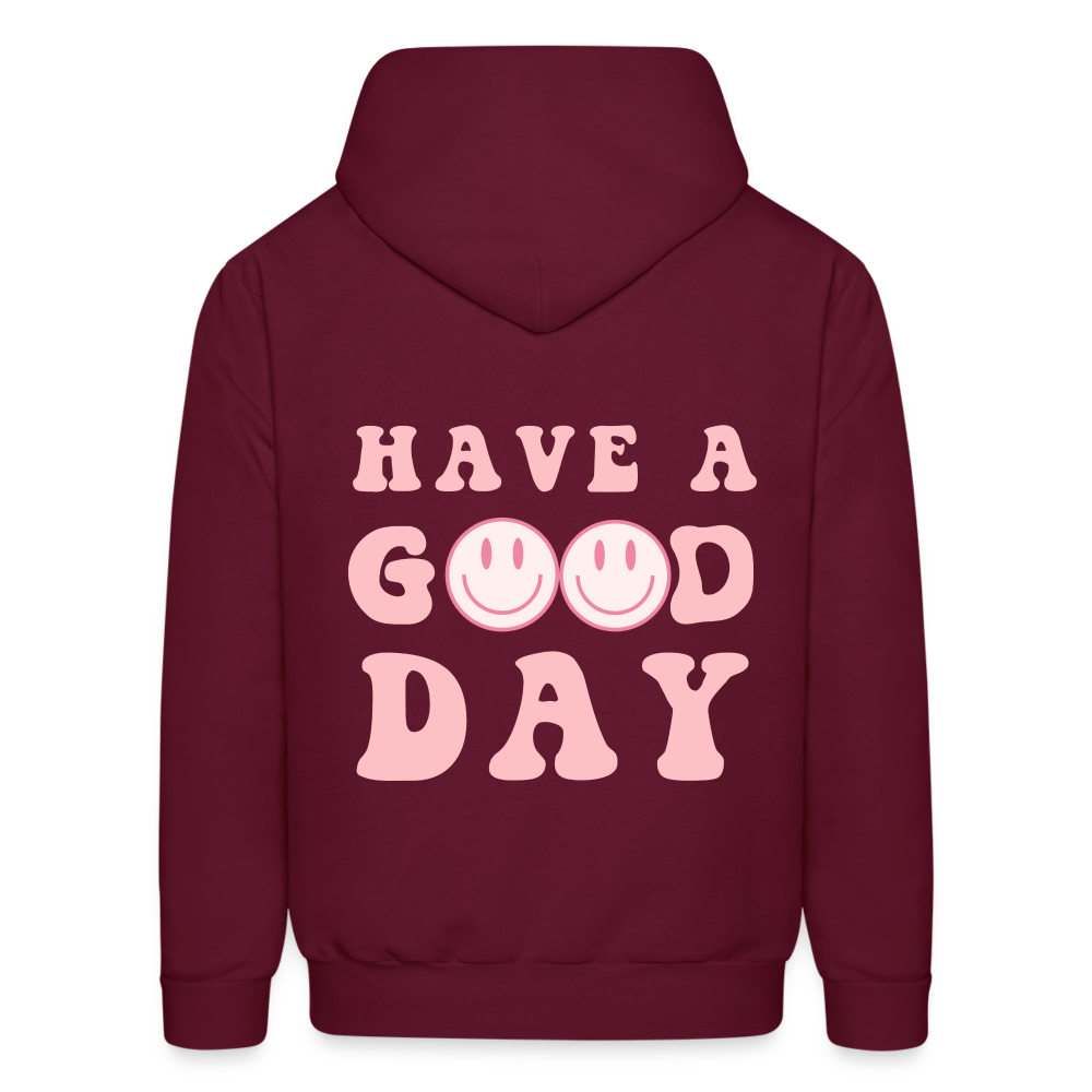 Have a Good Day Pink Smile Faces Pullover Hoodie - burgundy