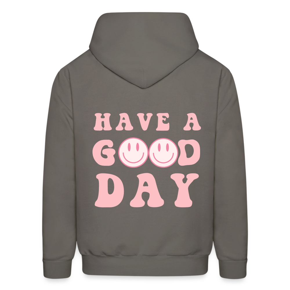 Have a Good Day Pink Smile Faces Pullover Hoodie - asphalt gray