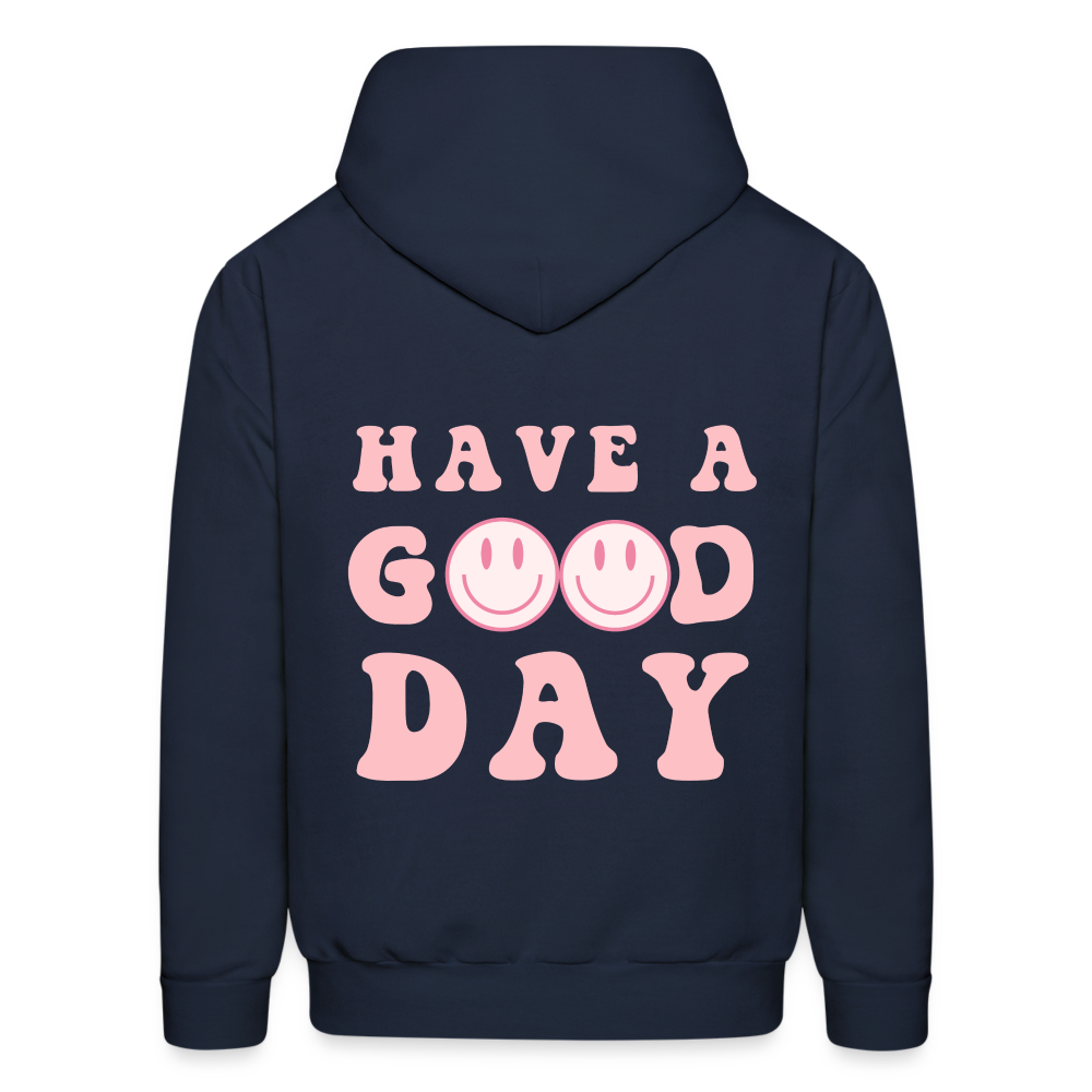 Have a Good Day Pink Smile Faces Pullover Hoodie - navy