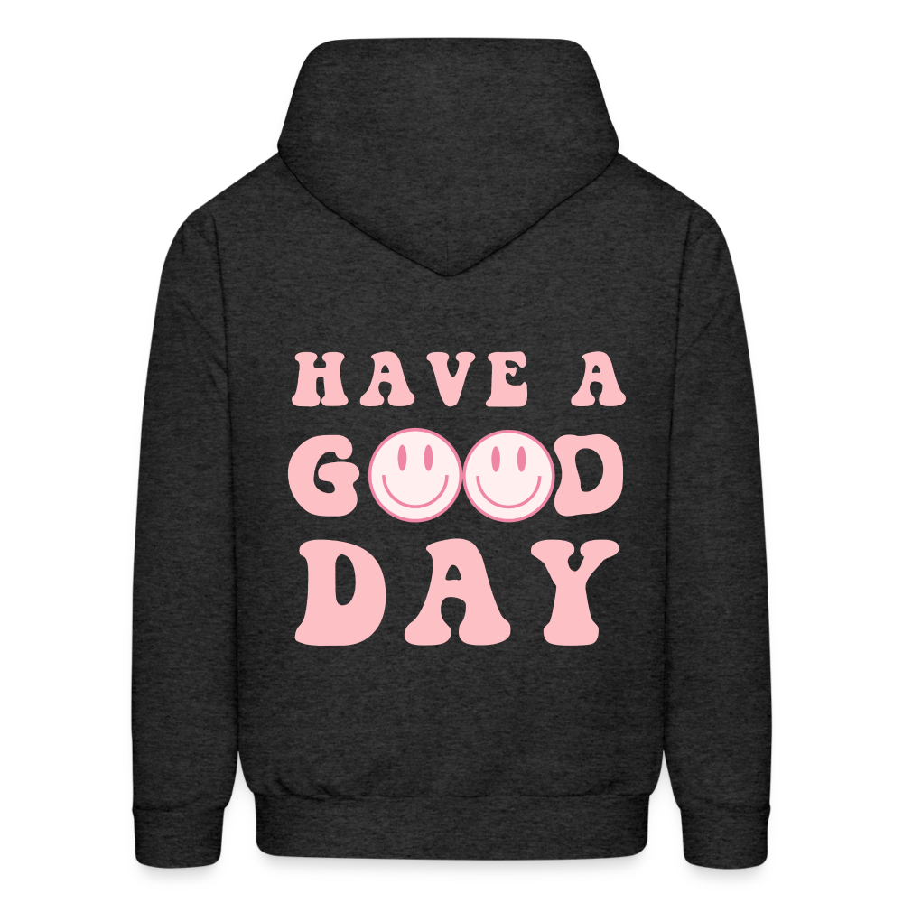 Have a Good Day Pink Smile Faces Pullover Hoodie - charcoal grey