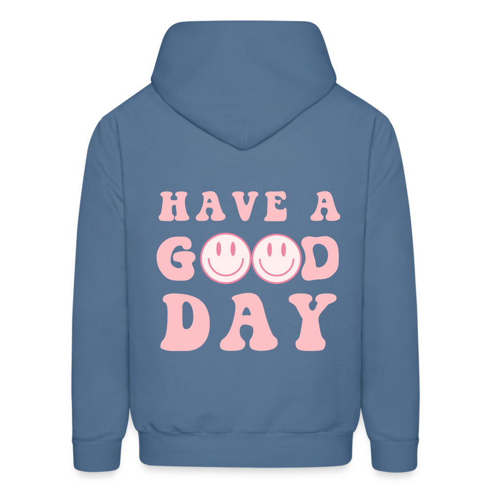 Have a Good Day Pink Smile Faces Pullover Hoodie - denim blue