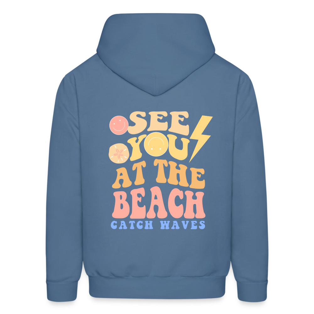 See You At The Beach Catch Waves Pullover Hoodie - denim blue