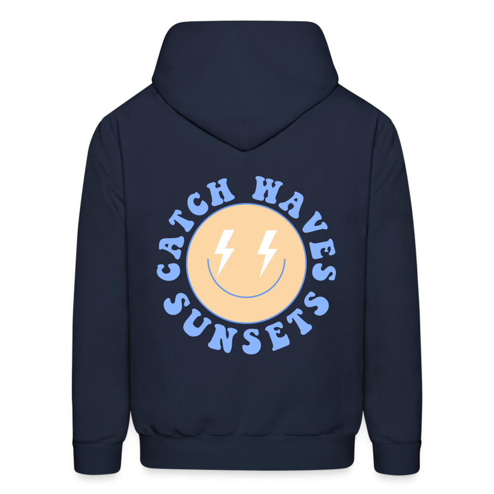Catch Waves Sunsets Smile Pullover Hoodie - navy