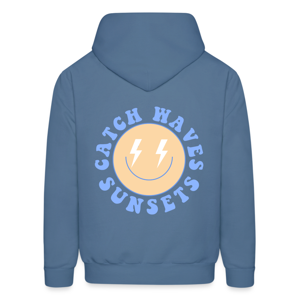 Catch Waves Sunsets Smile Pullover Hoodie - denim blue