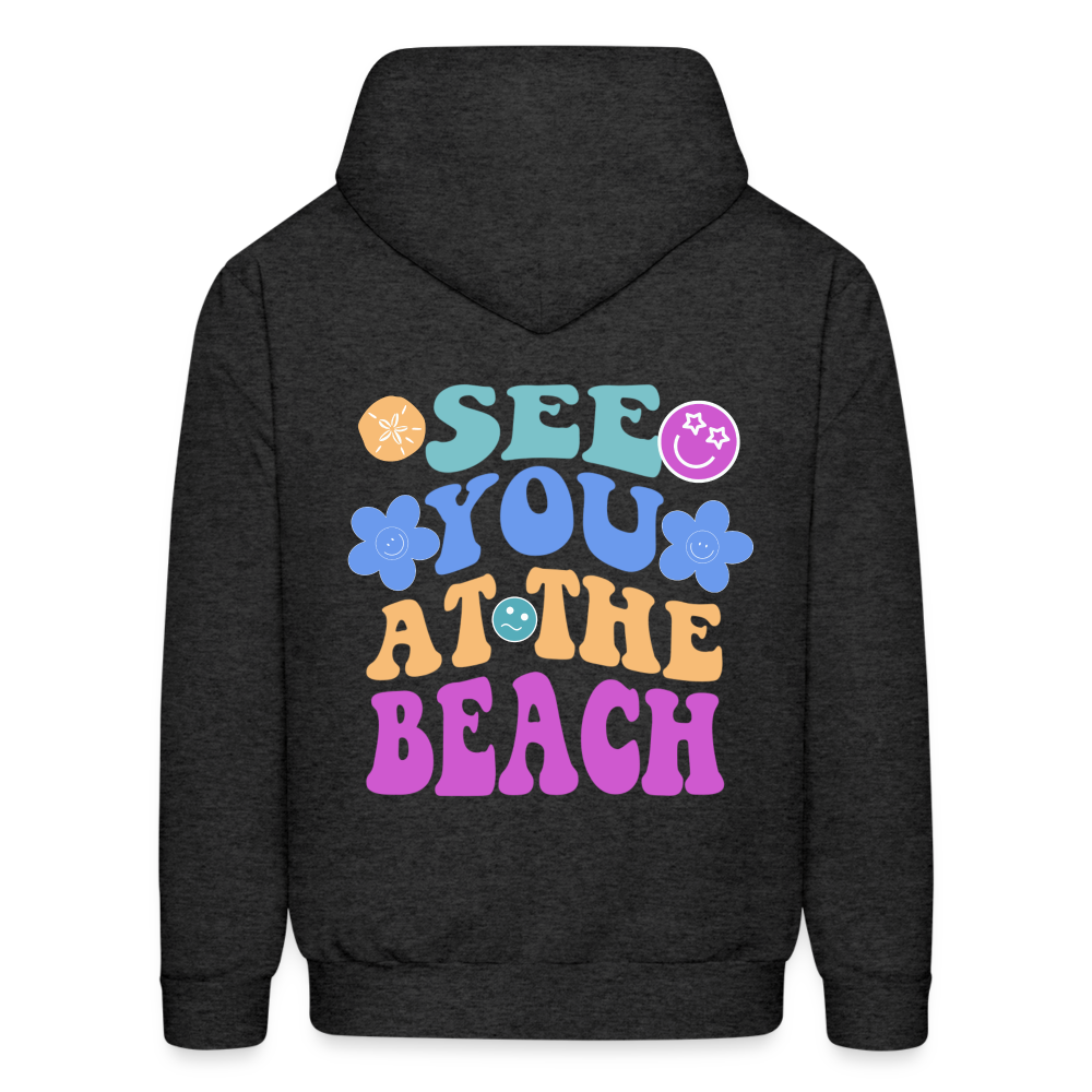 See You At The Beach Graphic Letter Print Pullover Hoodie - charcoal grey