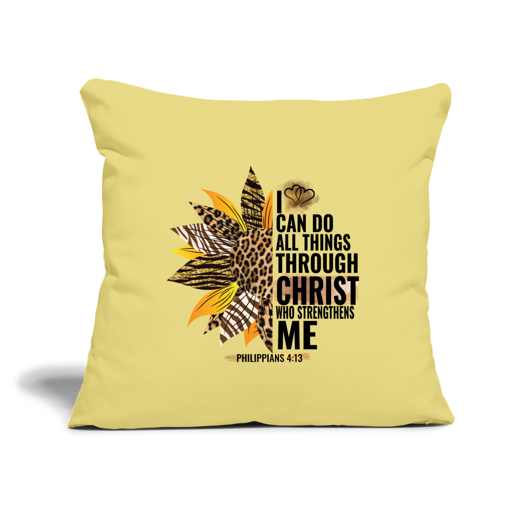 I Can Do All Things Sunflower Throw Pillow Cover 18” x 18” - washed yellow